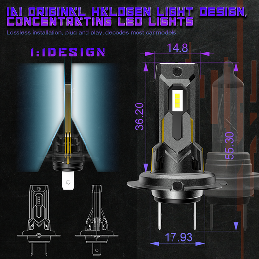 X-7SEVEN Plug & Play X-NOVA Series 70W 15000LM 1:1 Mini Size H4 H7 H11 9005 HB3 HB4 9006 9012 HIR2 LED DRL Fog Light 12V Headlight Bulb