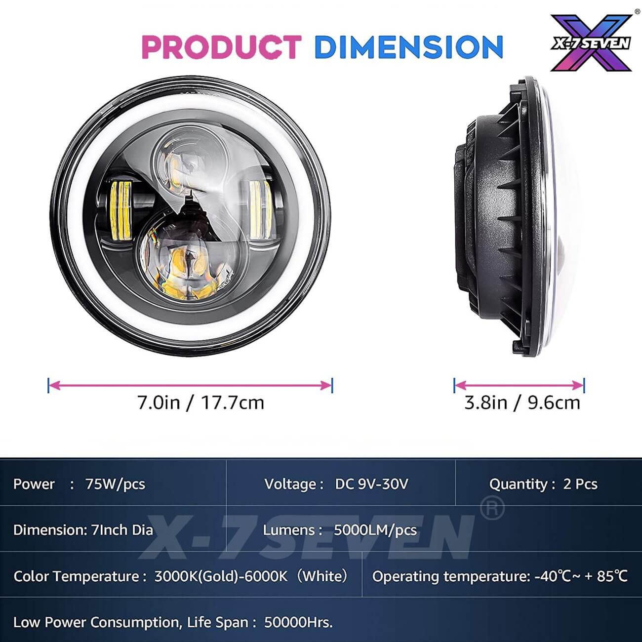 X-7SEVEN 7 Inch 90W Round Halo Ring Jeep Headlights With Amber Turn Signal - DLX0021