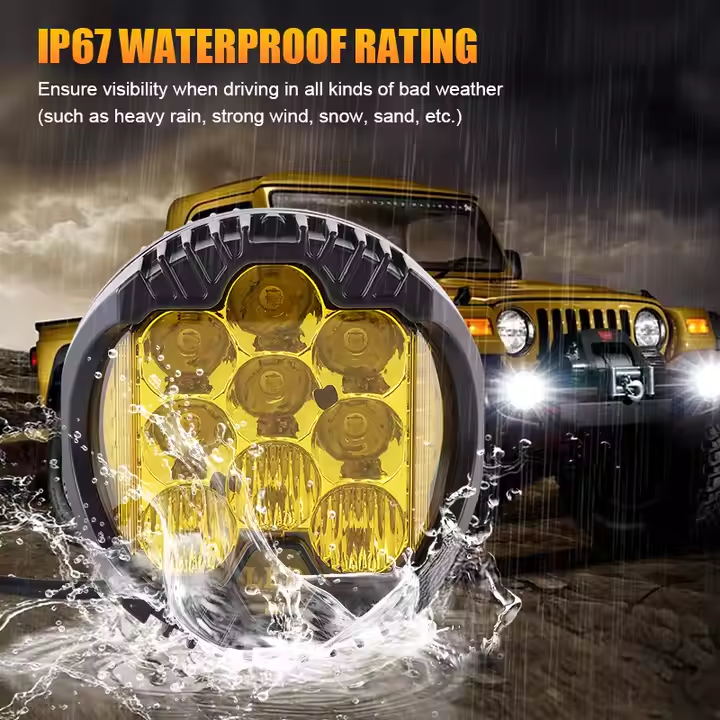 X-7SEVEN 7 Inch 80W 8000LM High Power Side Shoot Combo Beam Round Yellow Led Driving Light With DRL - DLX0025