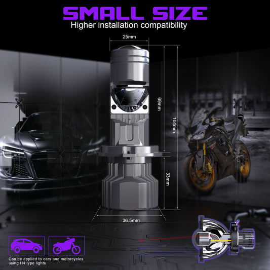 X-7SEVEN H4 Hi/Lo Beam X-Lumino Pro Series 120W 12000LM LHD RHD H4 Mini Bi-LED Projector Lens for Car and Motorcycle