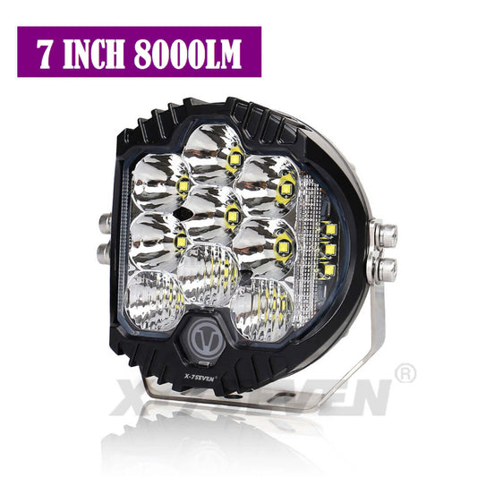 X-7SEVEN 7 Inch 80W 8000LM High Power Side Shoot Combo Beam Round White Led Driving Light With DRL - DLX0024