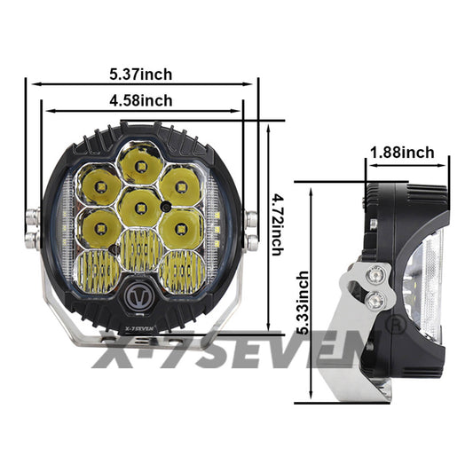 X-7SEVEN 5 Inch 50W 5000LM High Power Side Shoot Combo Beam Round White Led Driving Light With DRL - DLX0022
