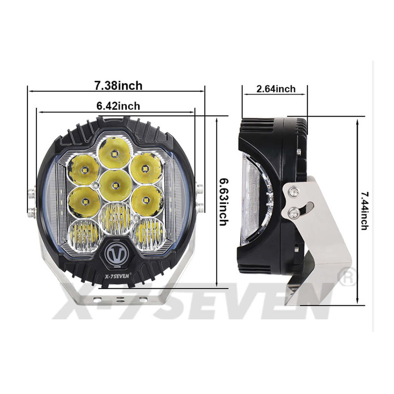 X-7SEVEN 7 Inch 80W 8000LM High Power Side Shoot Combo Beam Round White Led Driving Light With DRL - DLX0024