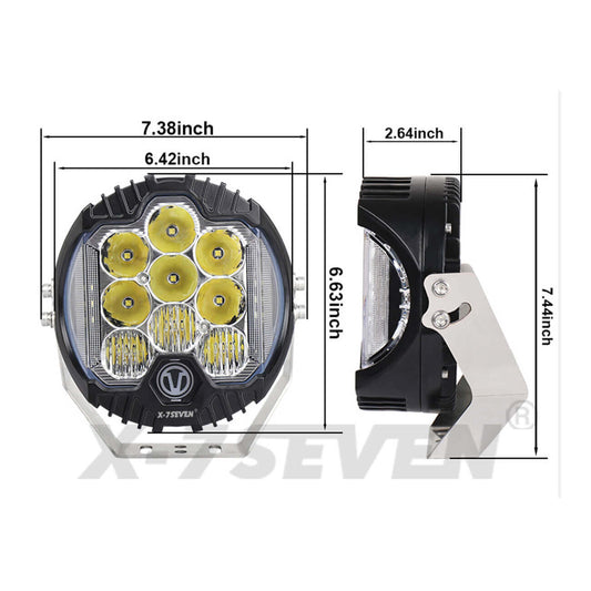 X-7SEVEN 7 Inch 80W 8000LM High Power Side Shoot Combo Beam Round White Led Driving Light With DRL - DLX0024