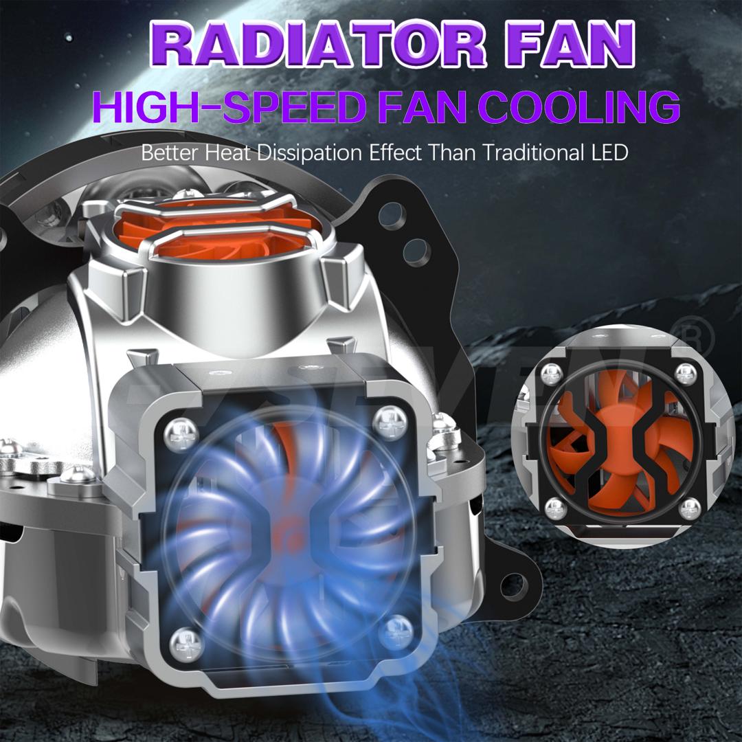 X-7SEVEN A04 Durable Aluminum Bi-LED Projector Lens 3'' with Cooling Fan Headlight Retrofit for Distributors