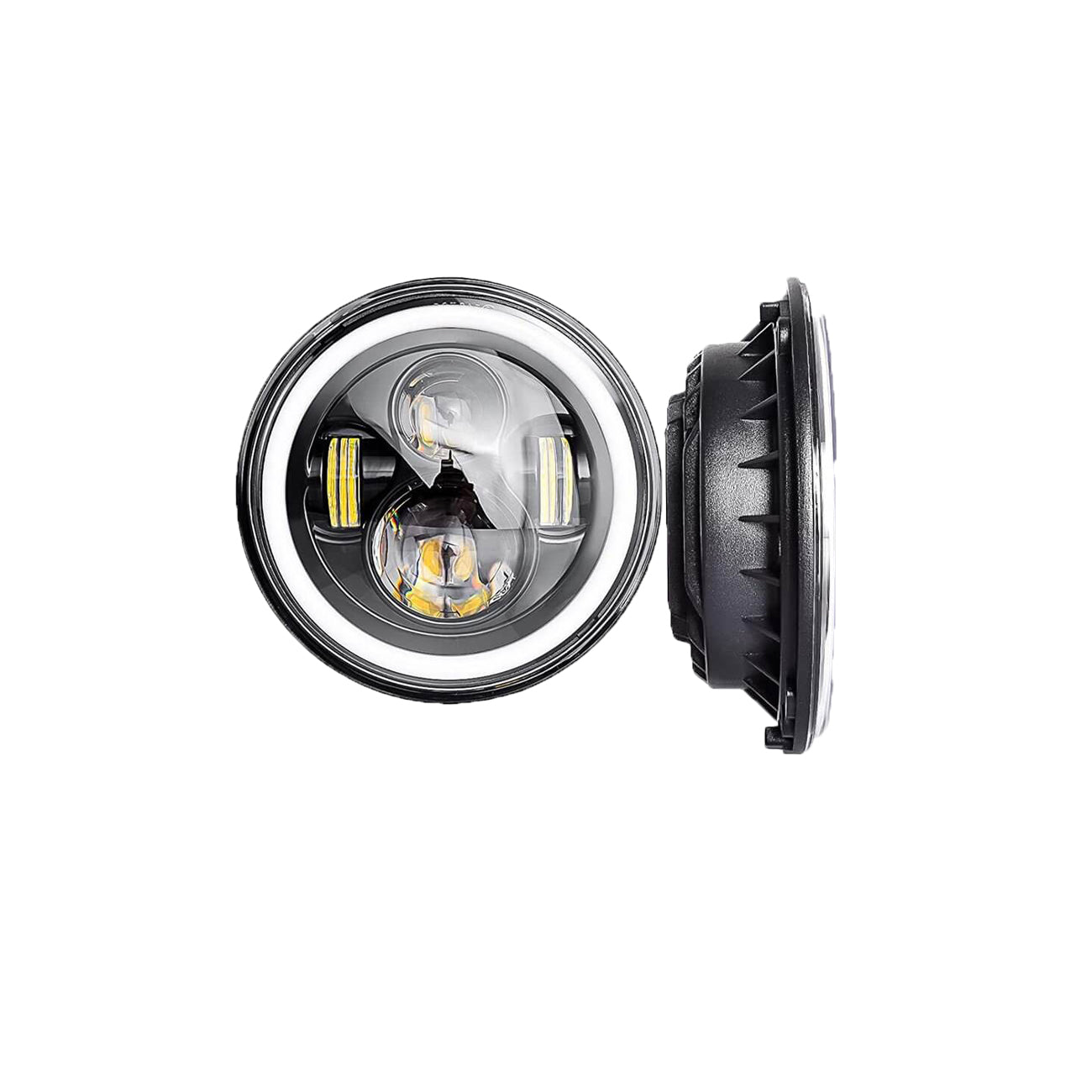 X-7SEVEN 7 Inch 90W Round Halo Ring Jeep Headlights With Amber Turn Signal - DLX0021
