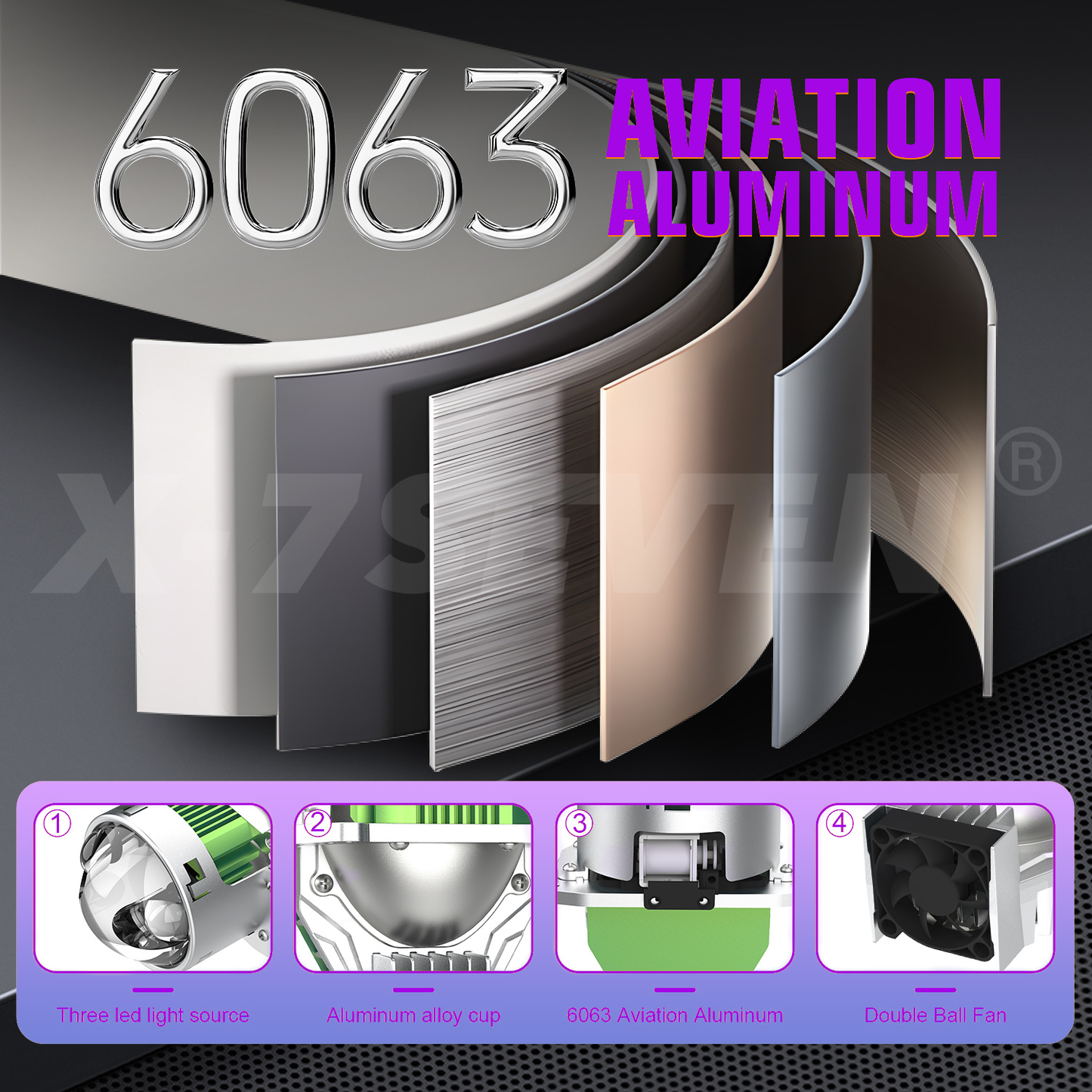 X-7SEVEN A02 3'' Bi-LED Projector Lens Customizable Lighting Assembly H4 H7 Universal Auto Headlight Upgrade