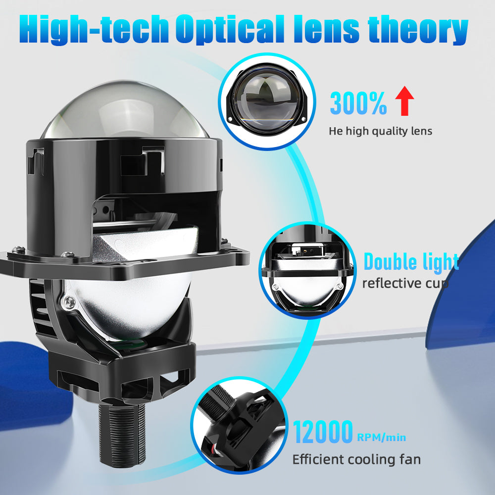 X-7SEVEN A99 Universal 3 Inch Mini Bi-LED Projector Lens High Power Low Beam Headlight with Fan Easy Install