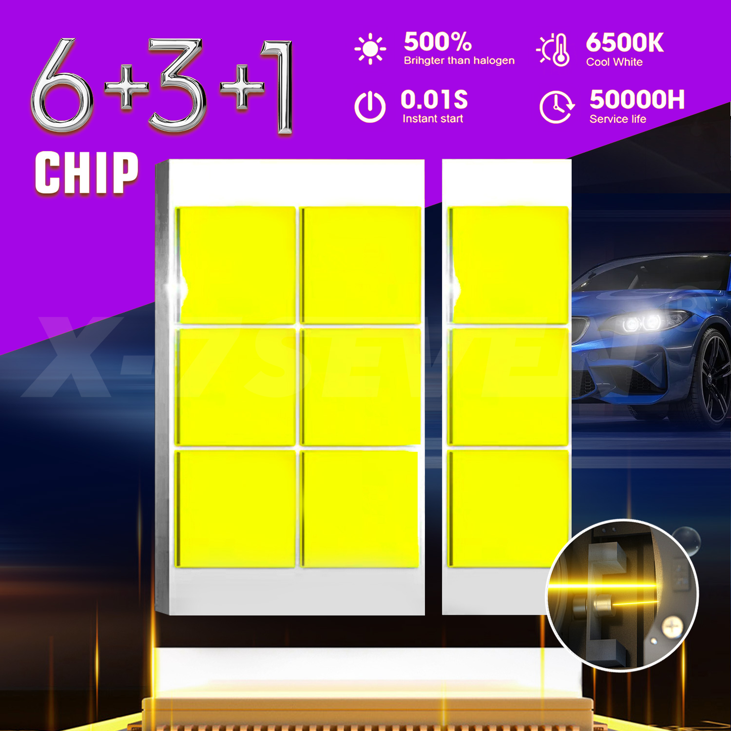 X-7SEVEN A02 3'' Bi-LED Projector Lens Customizable Lighting Assembly H4 H7 Universal Auto Headlight Upgrade