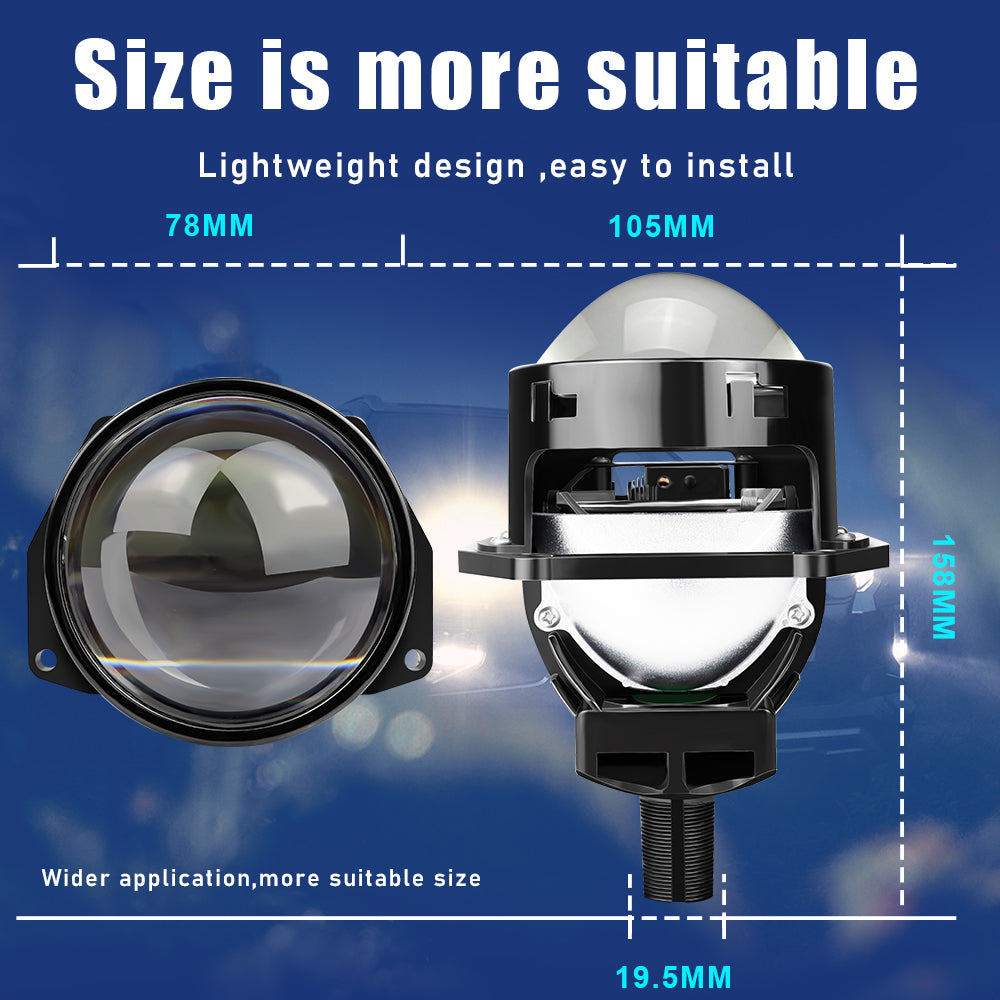 X-7SEVEN A99 Universal 3 Inch Mini Bi-LED Projector Lens High Power Low Beam Headlight with Fan Easy Install