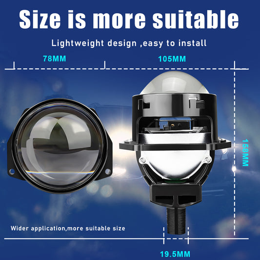 X-7SEVEN A99 Universal 3 Inch Mini Bi-LED Projector Lens High Power Low Beam Headlight with Fan Easy Install
