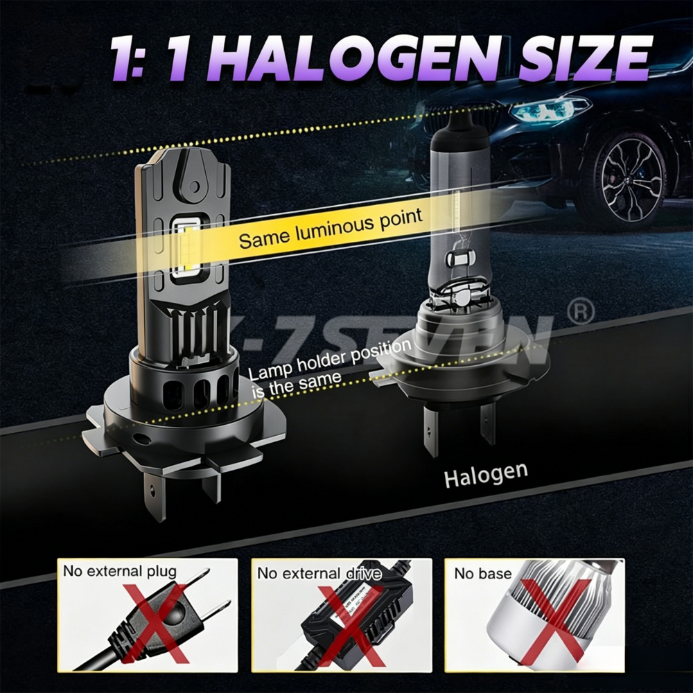 X-7SEVEN 2026 New Version X-NANO Series 70W 20000LM 1:1 Size H4 H7 H11 9005 9006 LED Headlight Bulb