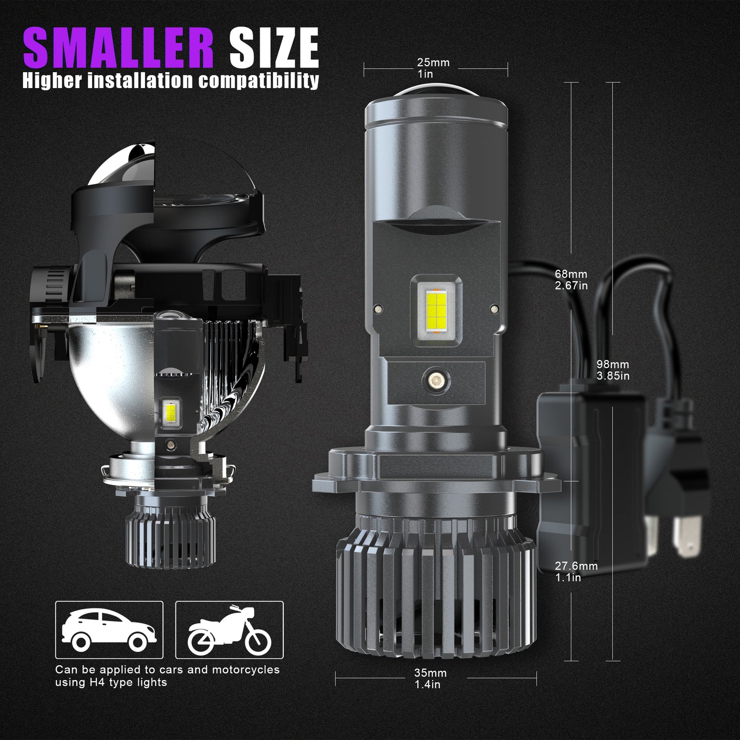 X-7SEVEN Perfect Cutting Line H4 Lumino Series Super Bright Mini LED Projector Lens For Car and Motorcycle