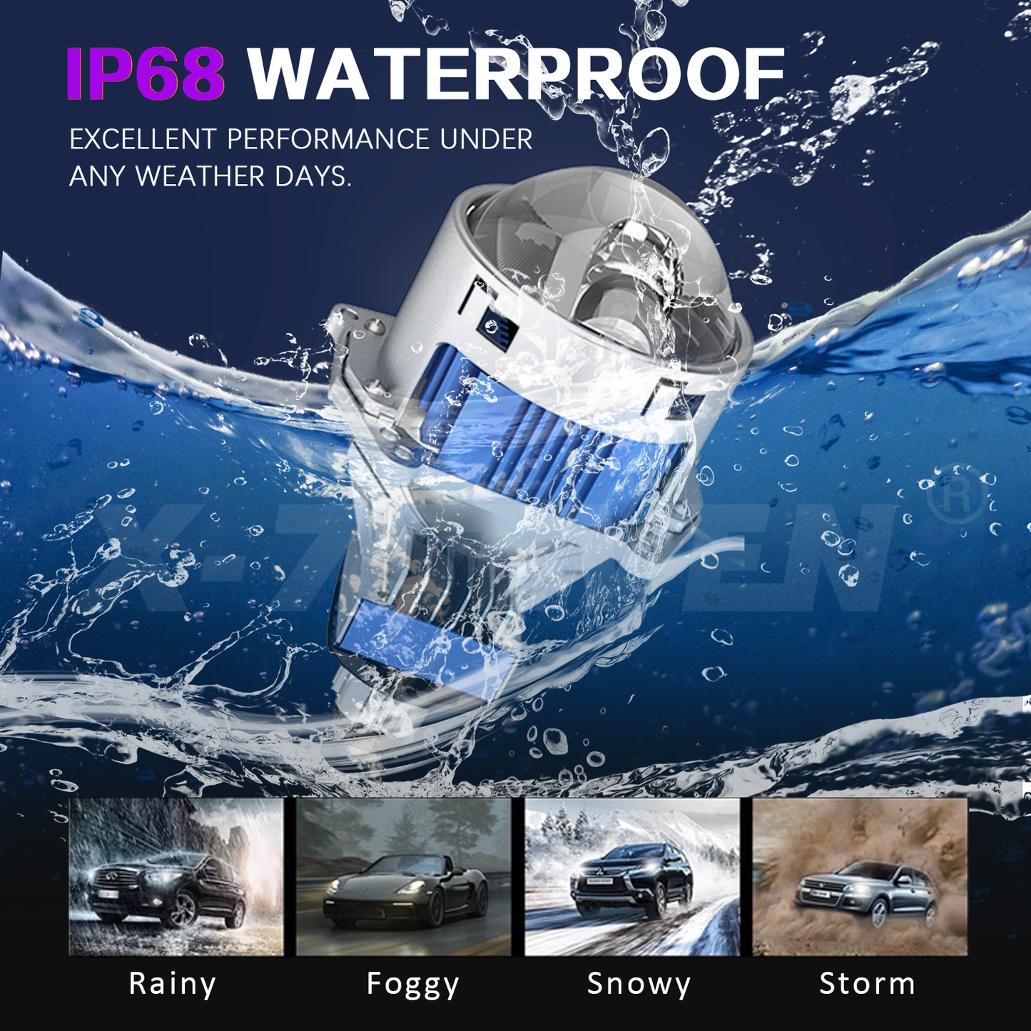 X-7SEVEN A01 High Output 3 Inch Bi-LED Projector Lens Driving Light Headlamp System for Modified Vehicles