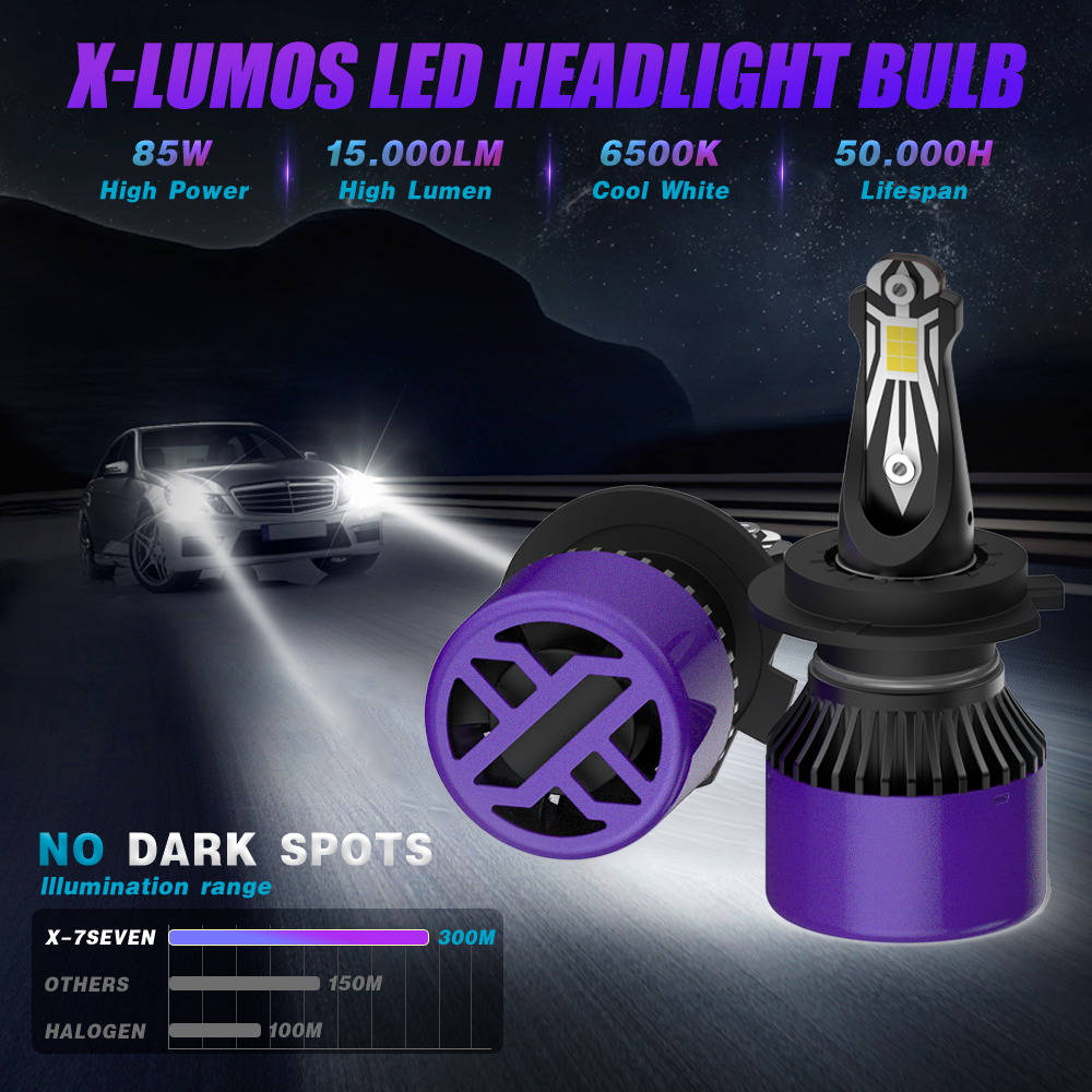 X-7SEVEN New Design X-Lumos Series 6500K/3000K 85W 20000LM H4 H13 Led Car Headlights Super Bright Car Halogen Headlight H7 LED Car Light