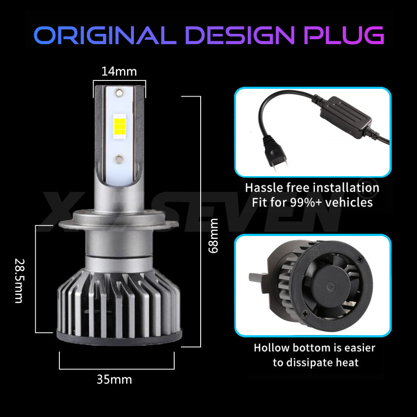 X-7SEVEN Morden Style Auto Car Accessories 3 Colors X-F2 Series High Power 75W 7500LM H4 H7 H1 H3 9005 9006 Car Led Headlight Bulb