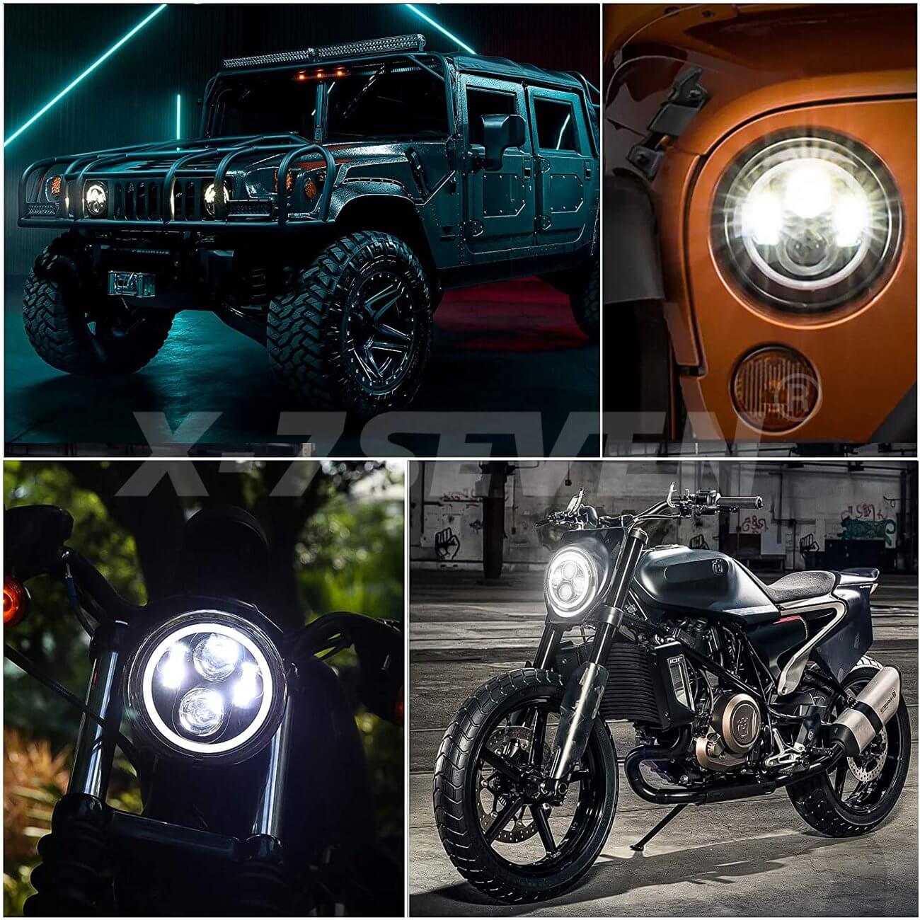 X-7SEVEN 7 Inch 90W Round Halo Ring Jeep Headlights With Amber Turn Signal - DLX0021