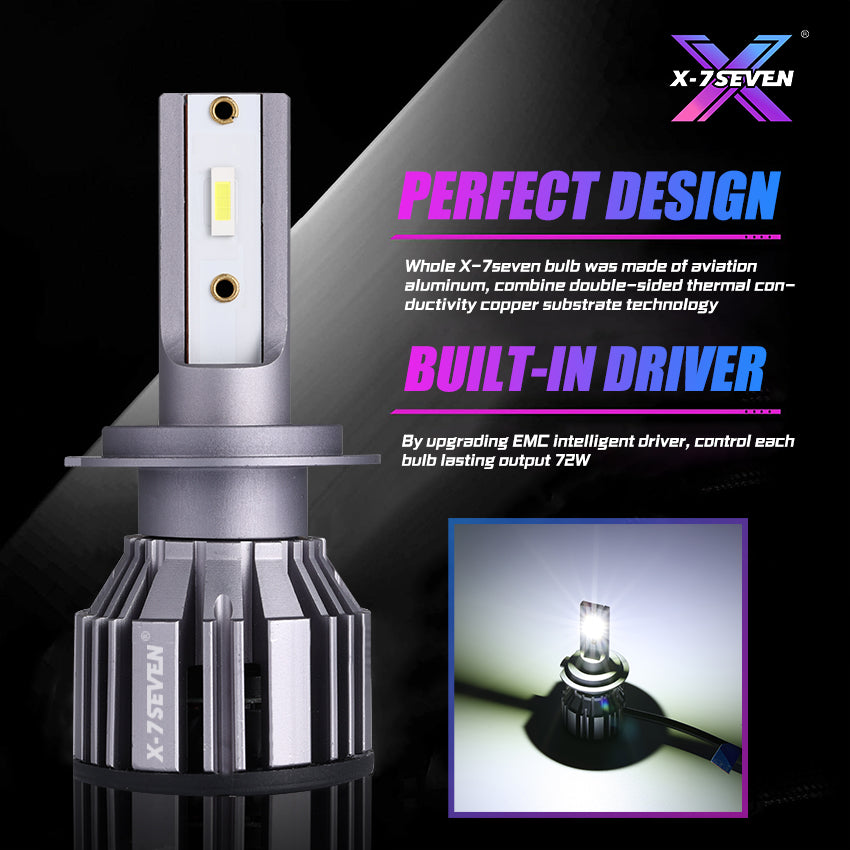 X-7SEVEN OEM Ultra-Bright X-T2 Series 72W 10000LM H8 H9 LED Fog Lights High Low Beam for All-Weather Performance