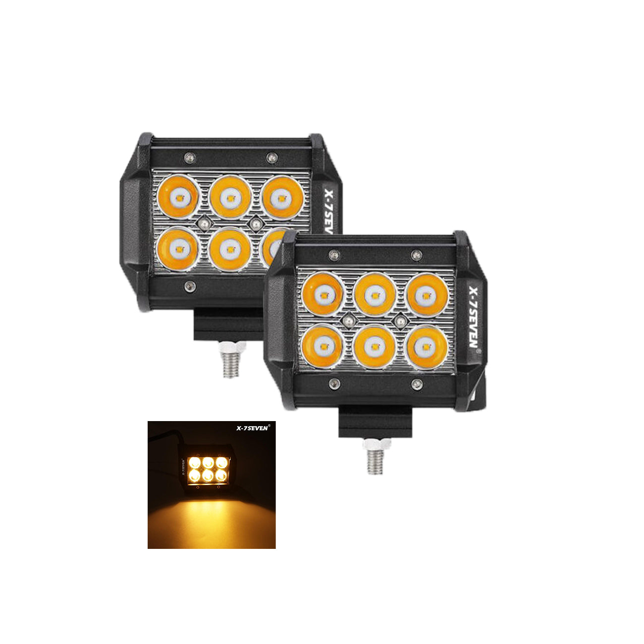 X-7SEVEN 4 Inch 18W Amber Flood Beam Spot Beam Led Work Light - WLXCL02