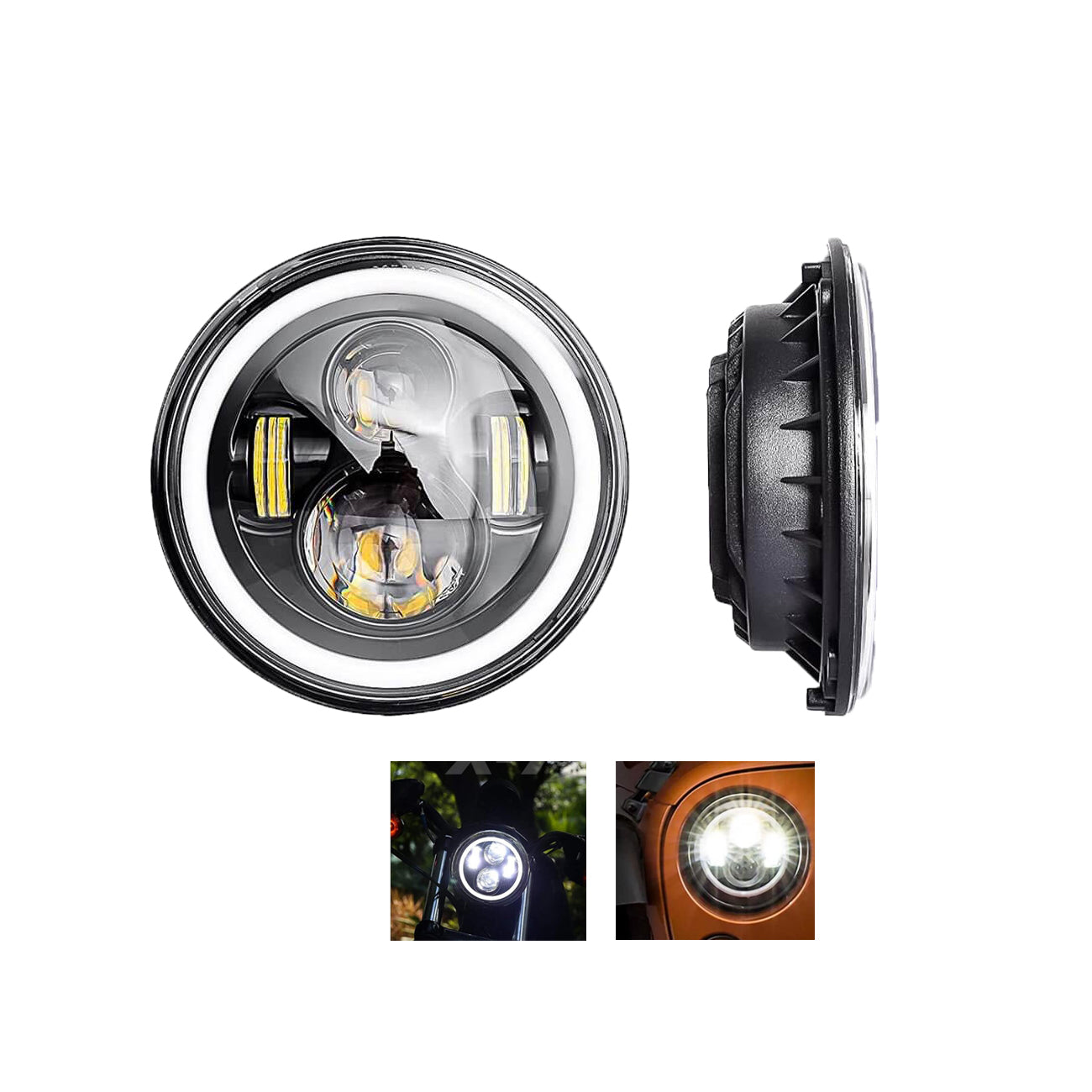 X-7SEVEN 7 Inch 90W Round Halo Ring Jeep Headlights With Amber Turn Signal - DLX0021