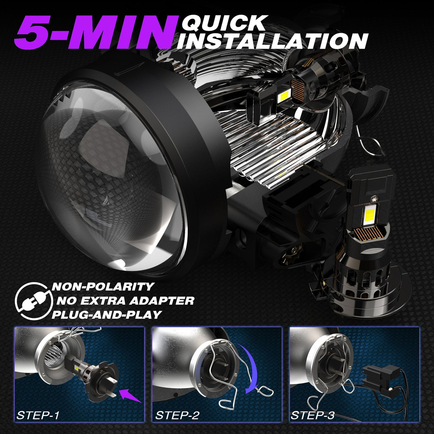 X-7SEVEN X-Mini S Series 72W 10000LM 1:1 Size Plug & Play H4 H7 LED Headlight LED Car Bulb For All Vehicles