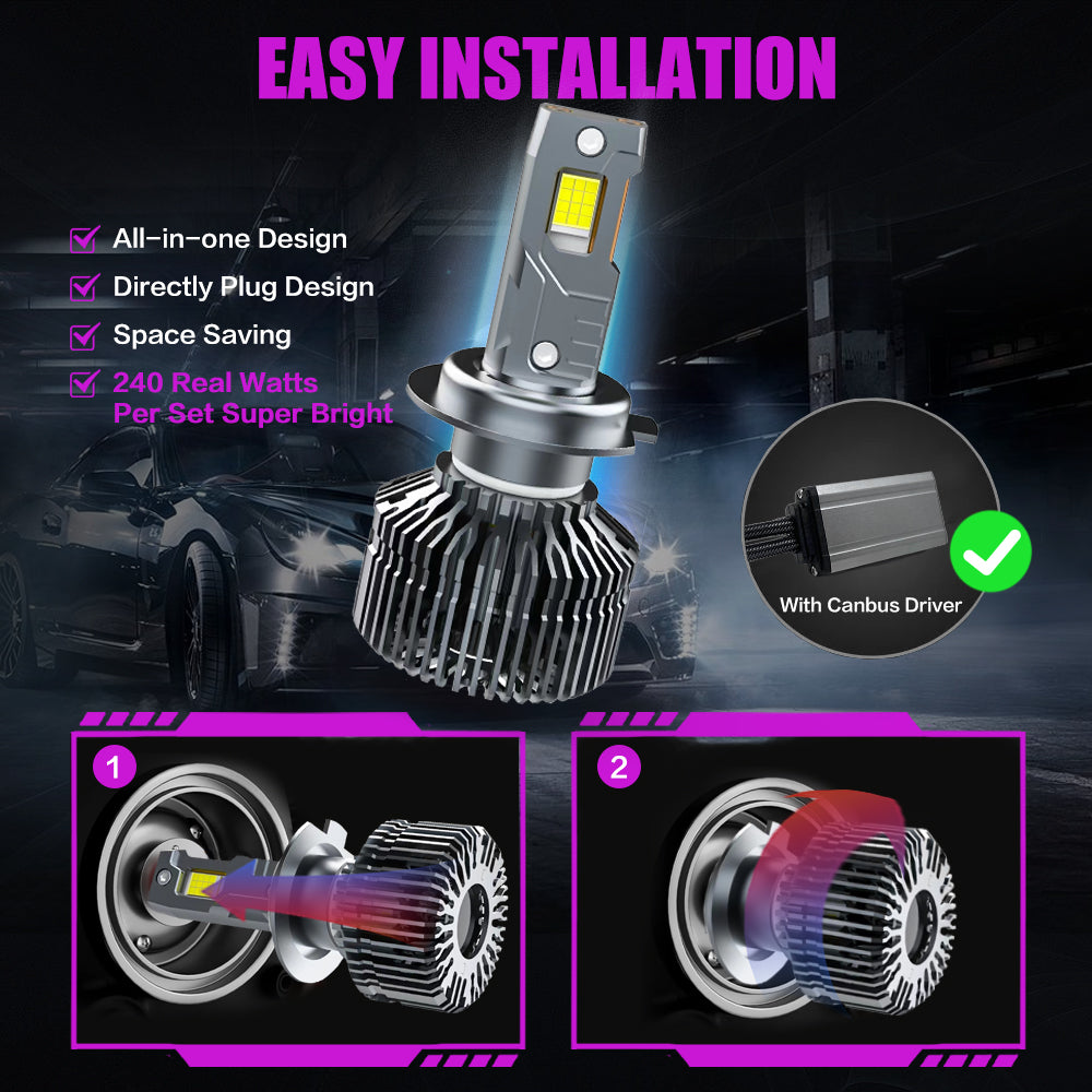 X-7SEVEN OEM High Power X-Ares Series 240W 65000LM 12V High Low Beam H4 6500K White H1 H7 H11 9005 9006 9012 LED Headlight