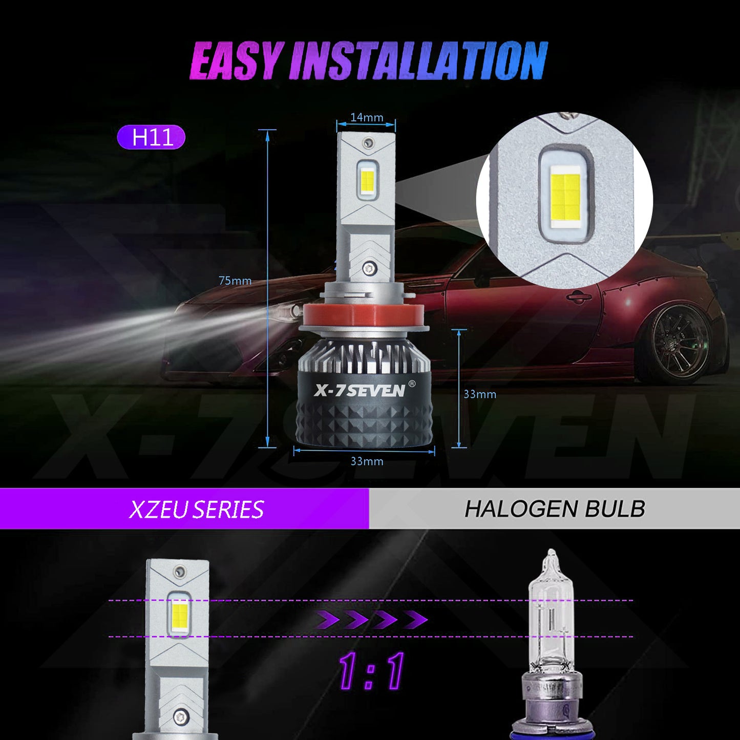 X-7SEVEN Premium Quality X-Zeus Pro Series 170W 35000LM H4 H7 H1 High Low Beam Faro Led Auto LED Headlight Bulb