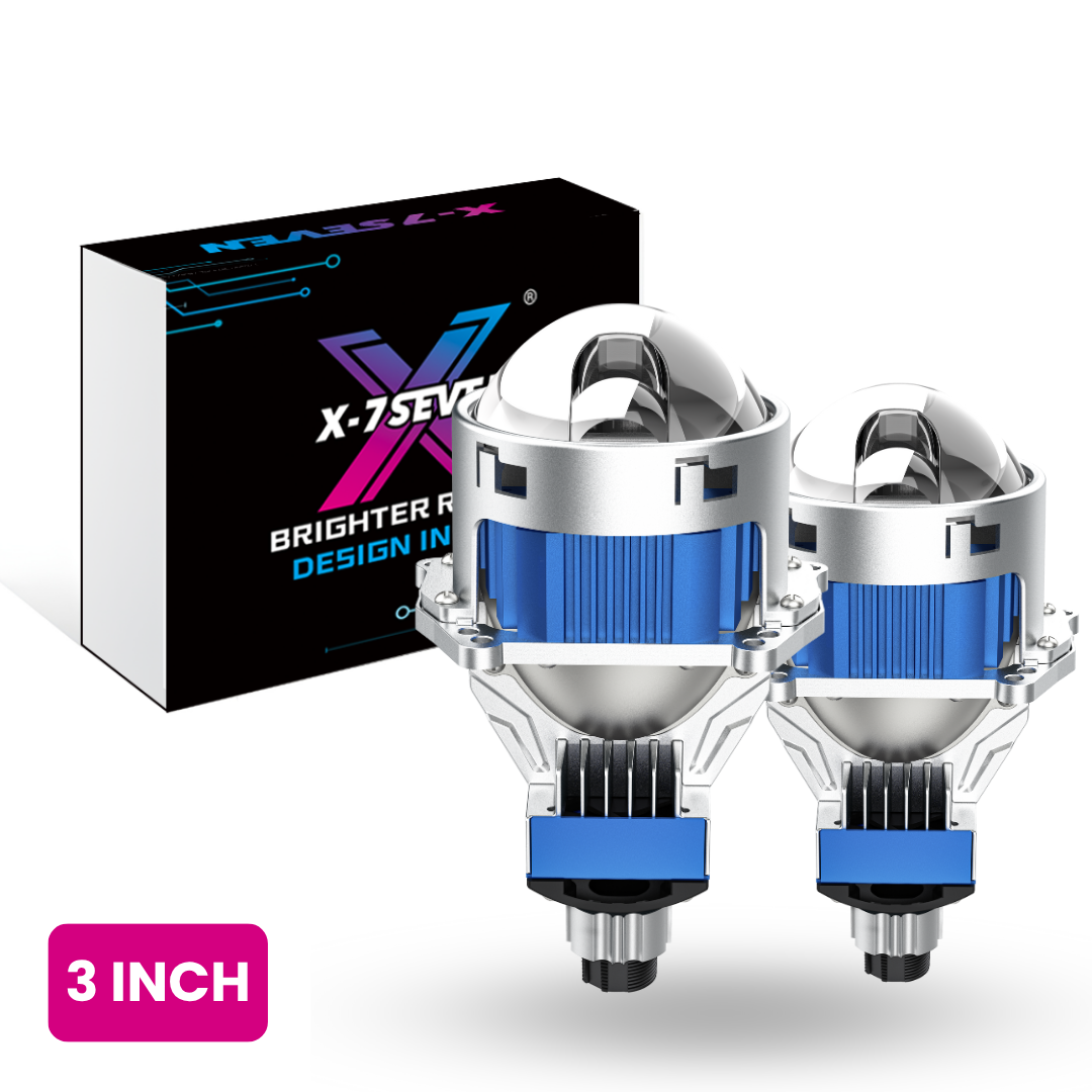 X-7SEVEN A01 High Output 3 Inch Bi-LED Projector Lens Driving Light Headlamp System for Modified Vehicles