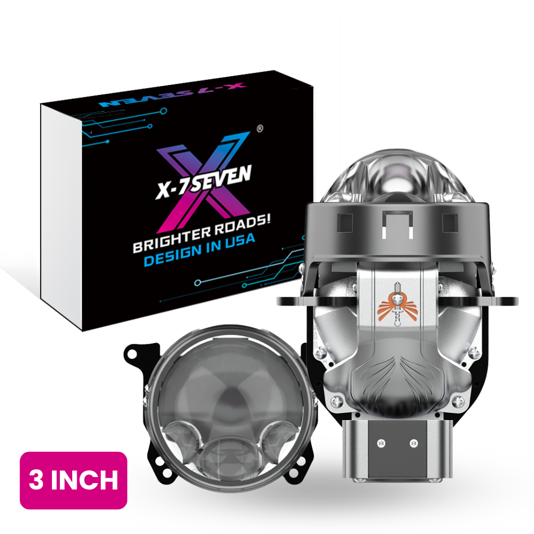 X-7SEVEN A03 12V Bi-LED Projector Lens 3'' Auto Vehicle Headlight Upgrade Kit with Canbus Decoder