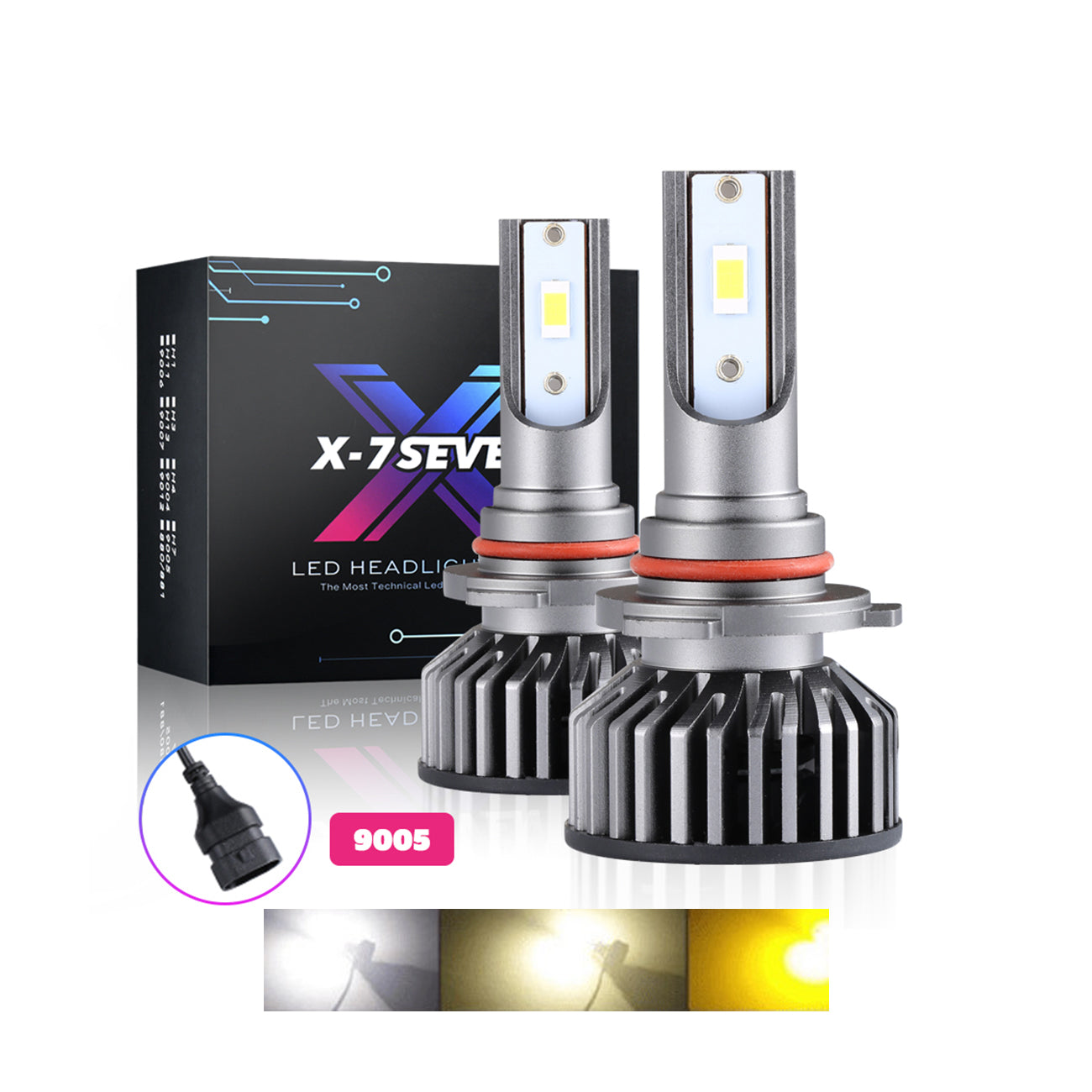 X-7SEVEN Morden Style Auto Car Accessories 3 Colors X-F2 Series High Power 75W 7500LM H4 H7 H1 H3 9005 9006 Car Led Headlight Bulb